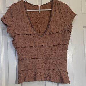 Free People Textured Short Sleeve Top in Brown